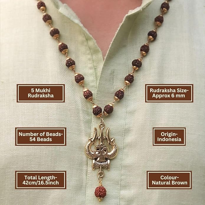 Gold-Plated Rudraksha Om Shiva Trishool Necklace combo