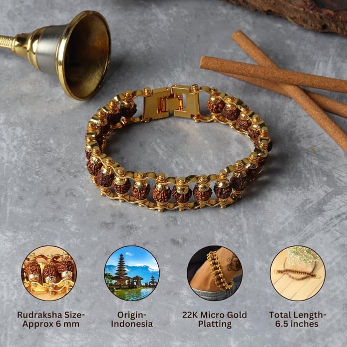 Gold-Plated Rudraksha Om Shiva Trishool Necklace combo
