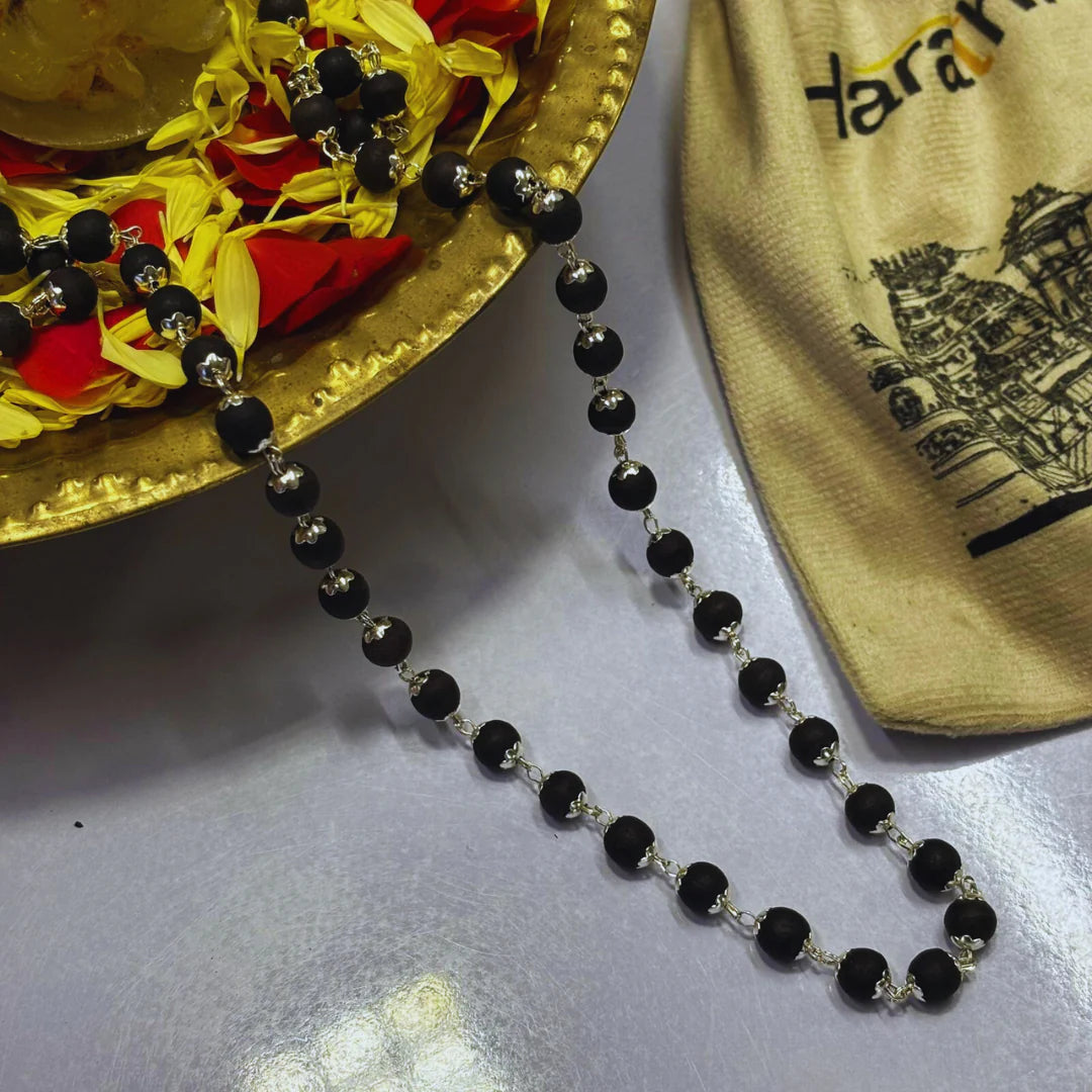 Karungali Malai Silver Cap Plated Necklace with Certification.