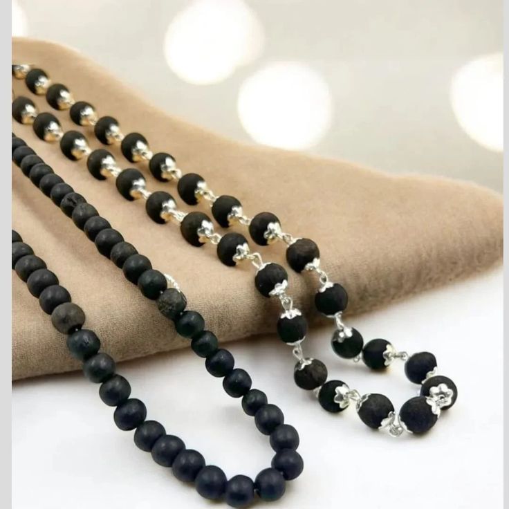 Karungali Malai Silver Cap Plated Necklace with Certification.