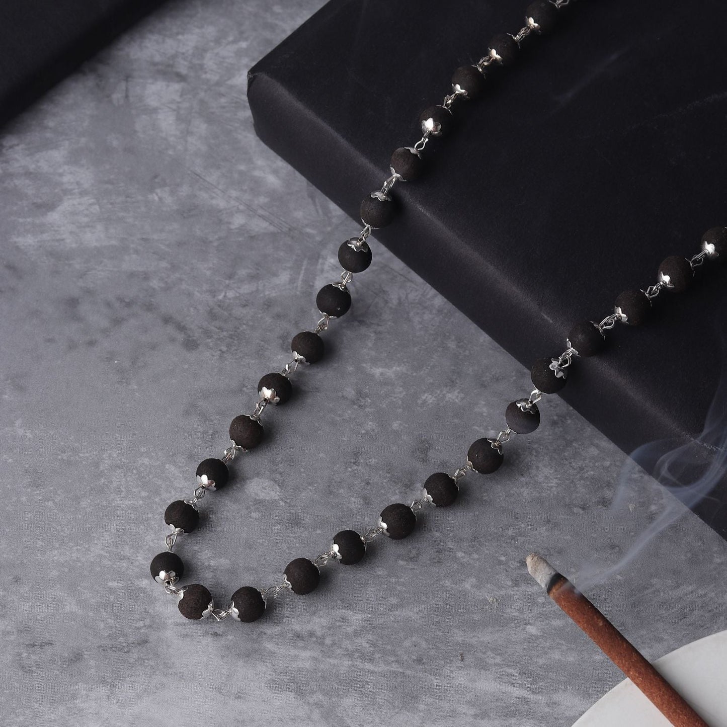 Karungali Malai Silver Cap Plated Necklace with Certification.