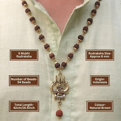 Gold-Plated Rudraksha Om Shiva Trishool Necklace combo